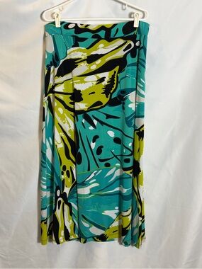 Jones Studio Teal, Lime & Black Abstract Maxi Skirt